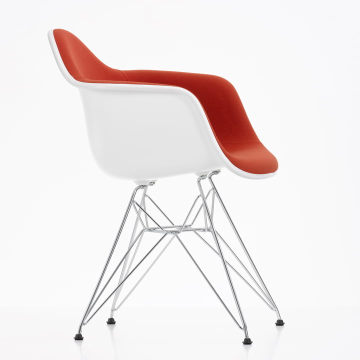 Eames Plastic Armchair DAR - Vollpolster, Hopsak rot/orange