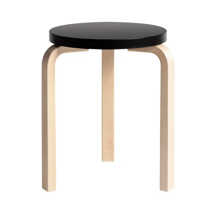 Artek - Hocker 60, schwarz lackiert/ Birke natur