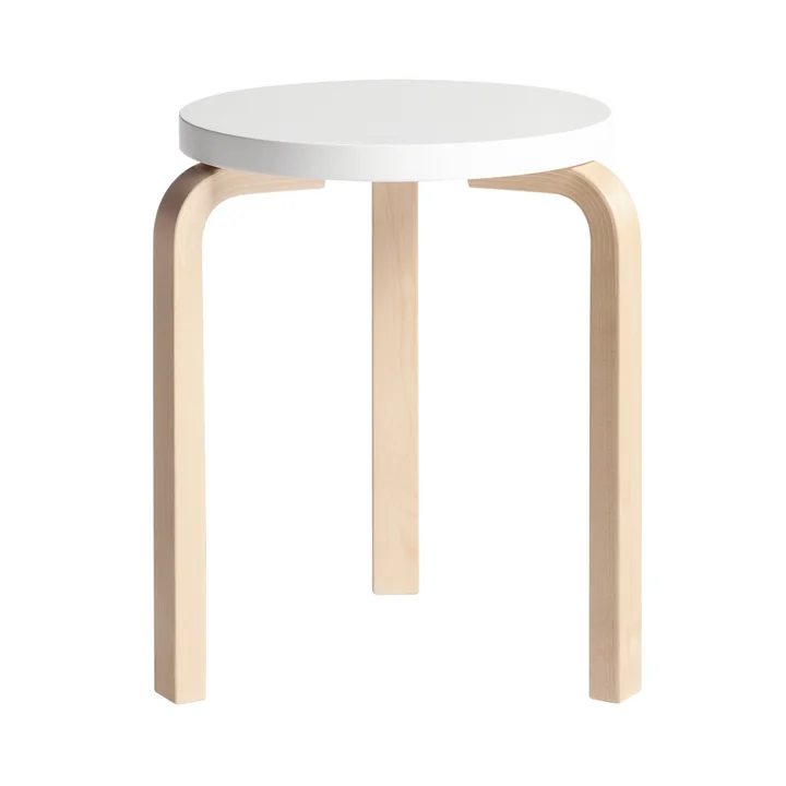 Artek - Hocker 60, weiß lackiert, Birke natur