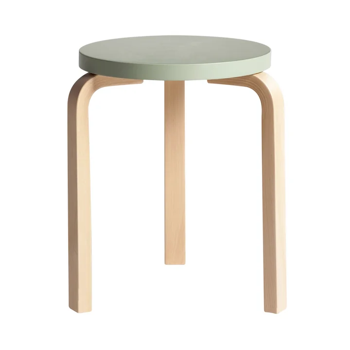 Artek - Hocker 60, grün lackiert/ Birke natur