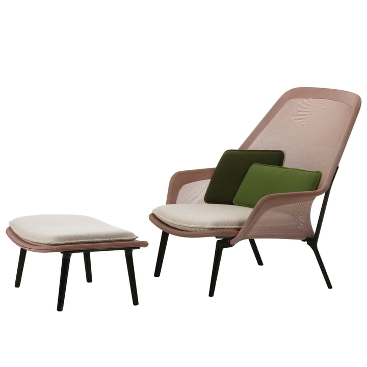 Vitra - Slow Chair & Ottoman, aubergine, rot / creme