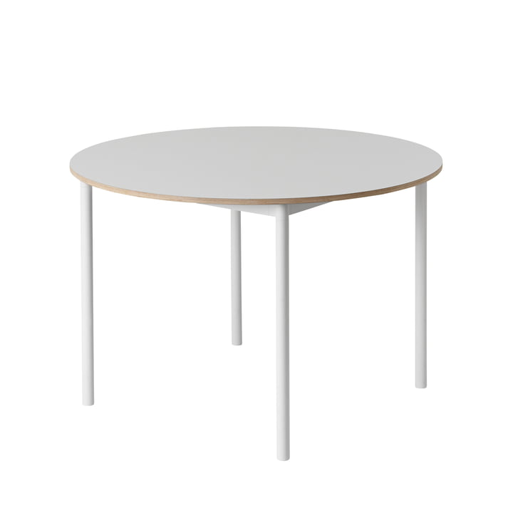 Muuto - Base Table Ø 110 cm in Weiß mit Sperrholzkante