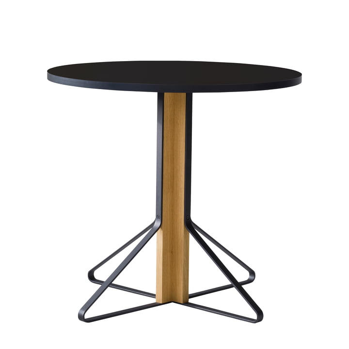 REB 003 Kaari Tisch Ø 80 cm von Artek in Hochglanz Schwarz aus Eiche natur