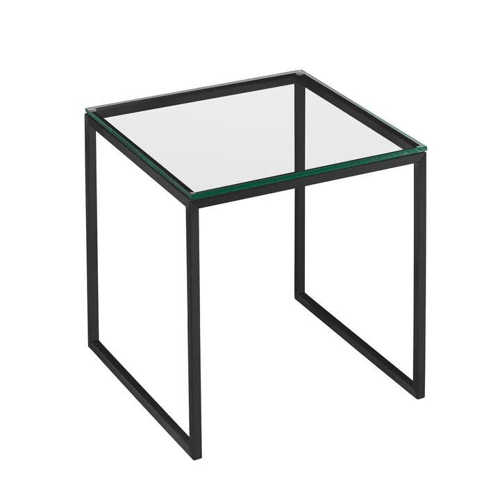 Less H 22/2 Beistelltisch Kufengestell von Hans Hansen in schwarz / Glasplatte transparent