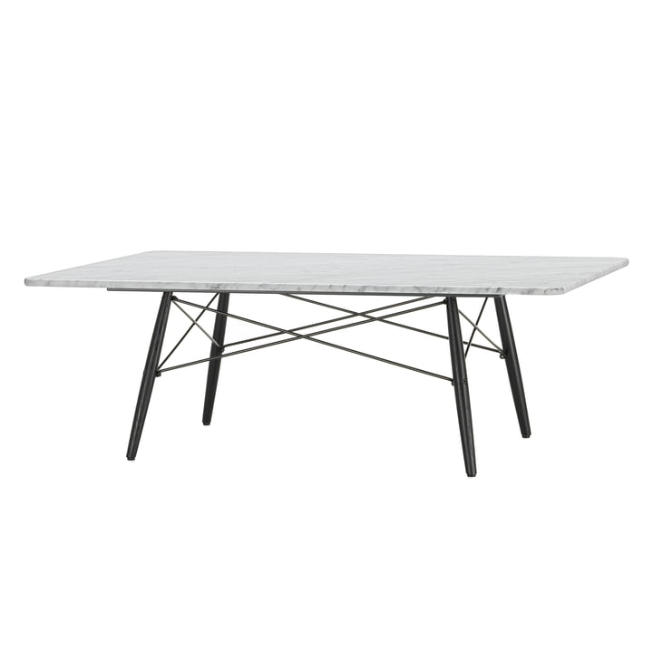 Der Eames Coffee Table in Marmor weiß mit einem in Untergestell Esche schwarz von Vitra