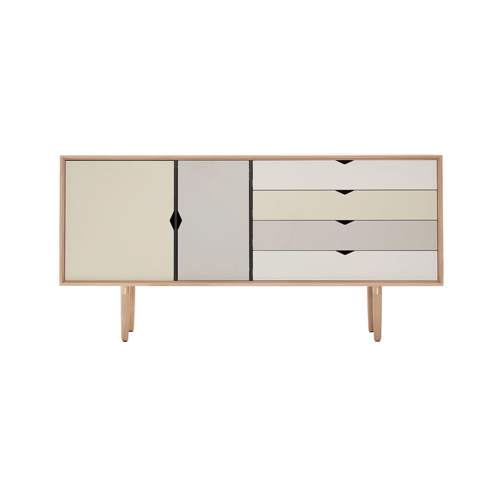 S6 Sideboard von Andersen Furniture in Eiche geseift (Fronten Silber, Beige, Metallgrau)