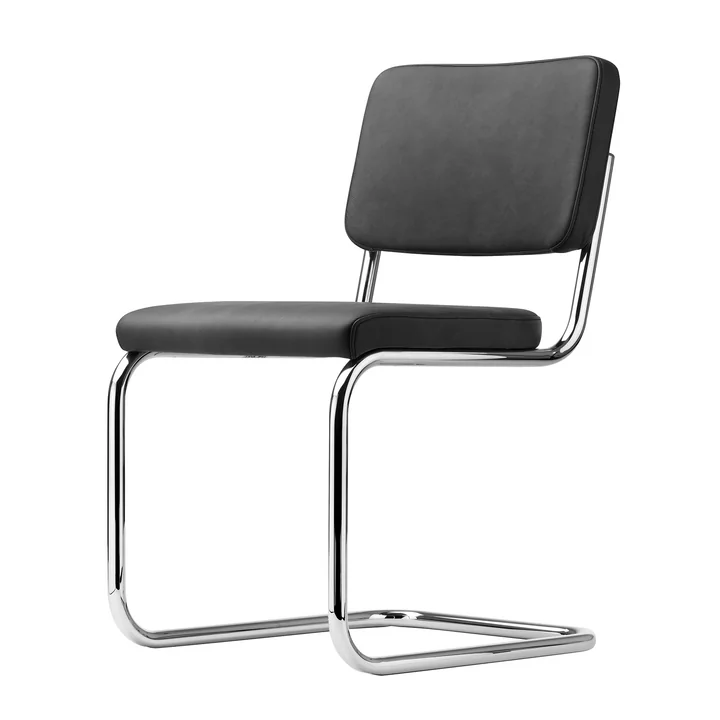 S 32 PV Stuhl von Thonet in Chrom / Leder Linea Schwarz (622 Nero)