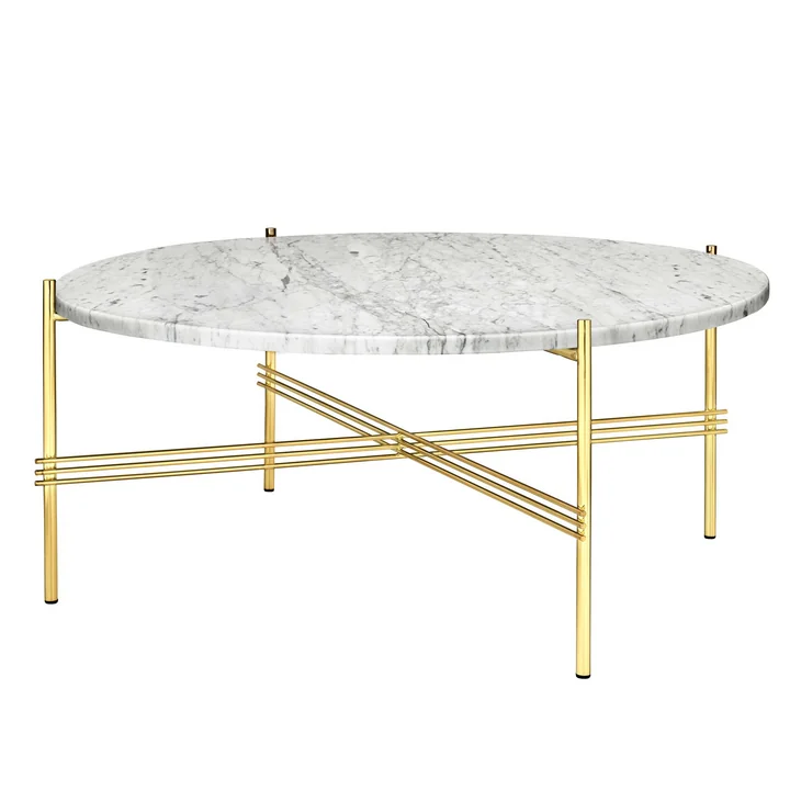 TS Couchtisch Ø 80 cm von Gubi in Messing / Marmor Weiß