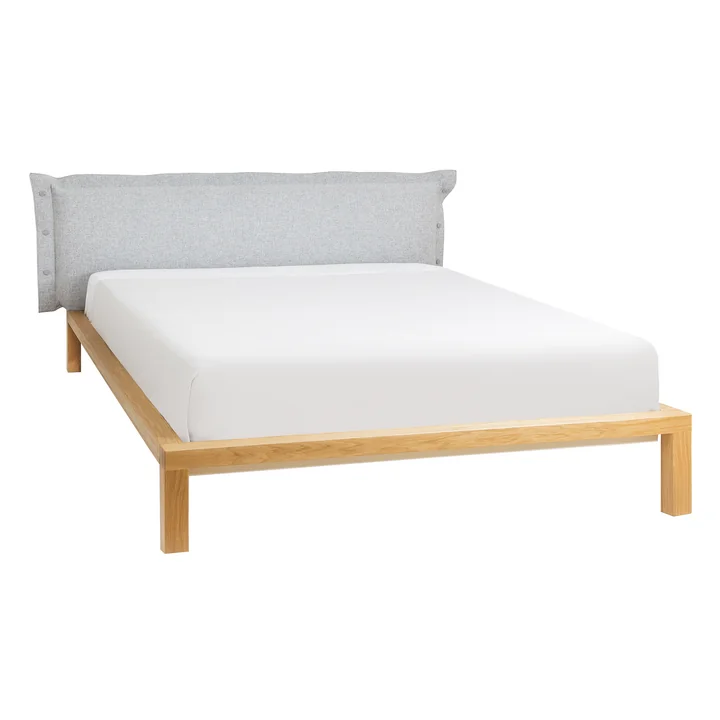 Hans Hansen – Pure Bett mit Polsterkopfteil 180 cm, eiche matt lackiert / grau