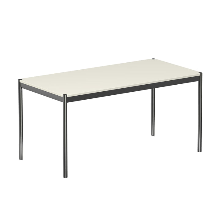 Der USM Haller - Tisch, 150 x 75 cm, Gestell Stahl verchromt / Tischplatte MDF, reinweiß (RAL 9010)