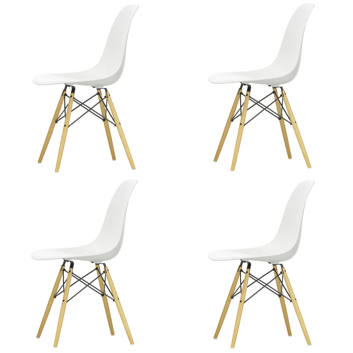 Aktion: 4 x Eames Plastic Side Chair DSW von Vitra in Ahorn gelblich / weiß