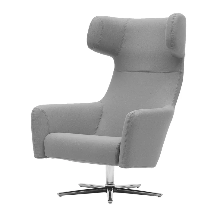 Havana Swivel Ohrensessel von Softline mit Drehgestell Aluminium poliert in Filz Melange hellgrau (620)