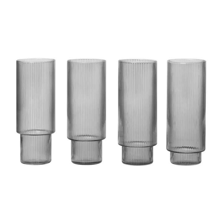 Ripple Longdrink-Gläser, smoked grey (4er-Set) von Ferm Living 