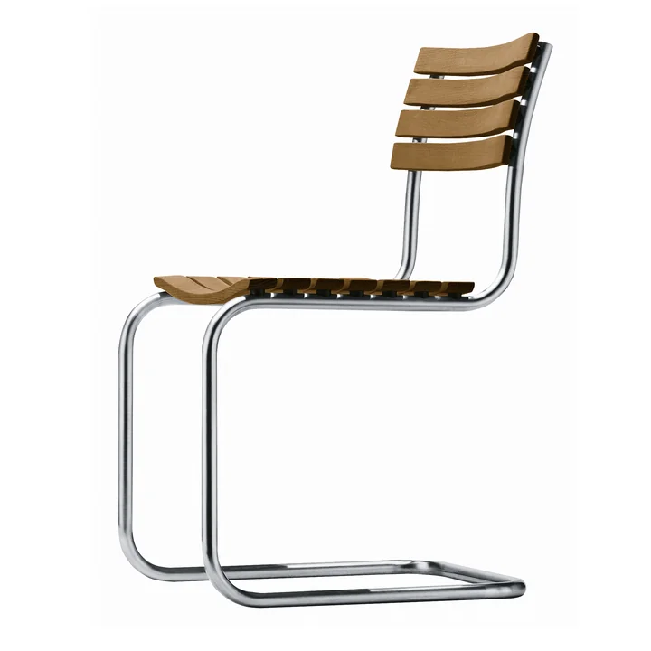 S 40 Outdoor Stuhl, Gestell Edelstahlrundrohr / Sitz und Rücken Iroko geölt von Thonet