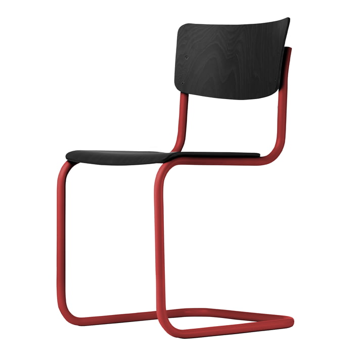 S 43 Stuhl von Thonet mit Gestell tomatenrot (TS 3013) / Buche schwarz gebeizt (TP 29)