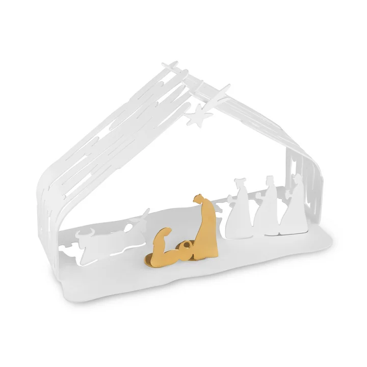 Bark Krippe von Alessi in Stahl weiß / gold