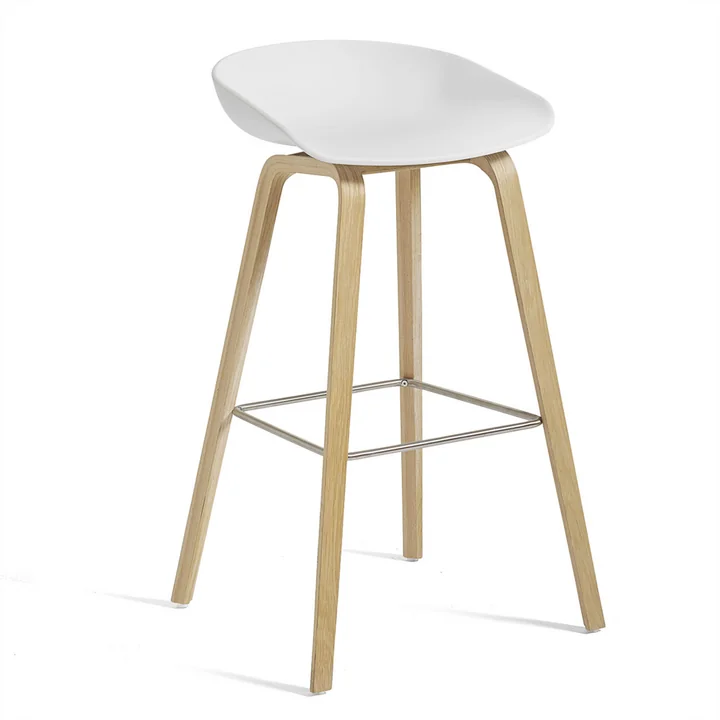 About A Stool AAS 32 H 85 cm von HAY in Eiche matt lackiert / Edelstahl / weiß