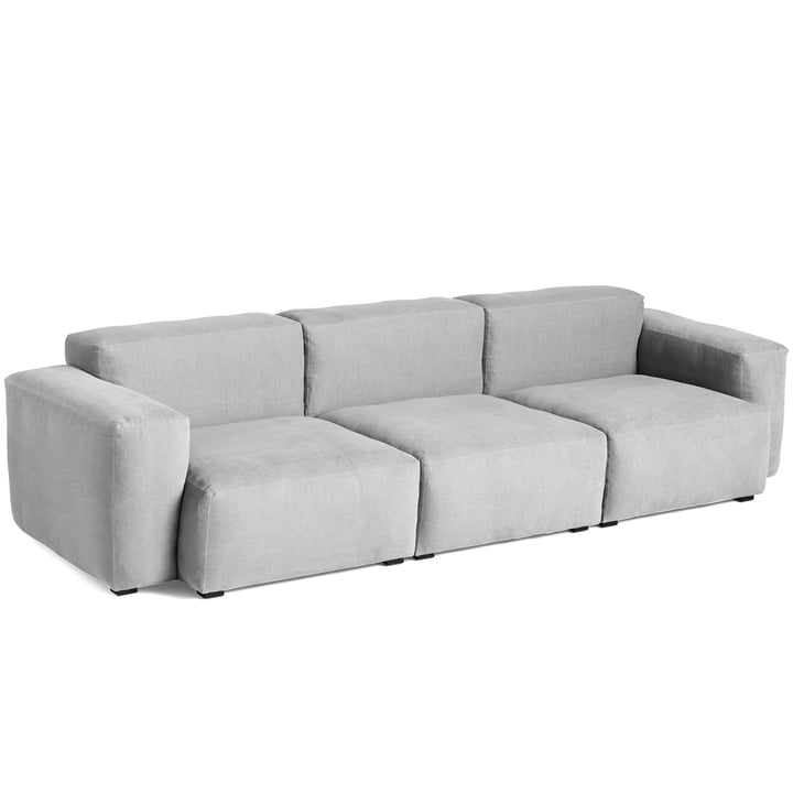 Mags Soft Sofa 3-Sitzer Kombination 1 Armlehne niedrig von Hay in hellgrau (Linara 443) / Nähte: Tone-on-tone