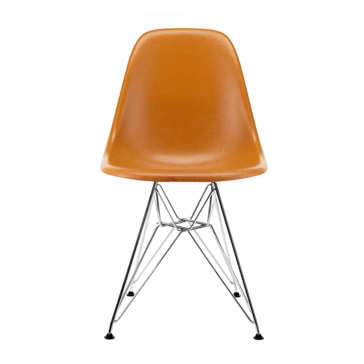 Eames Fiberglass Side Chair DSR von Vitra in verchromt / Eames ochre dark