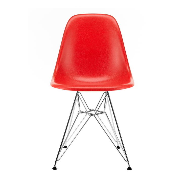 Eames Fiberglass Side Chair DSR von Vitra in verchromt / Eames classic red