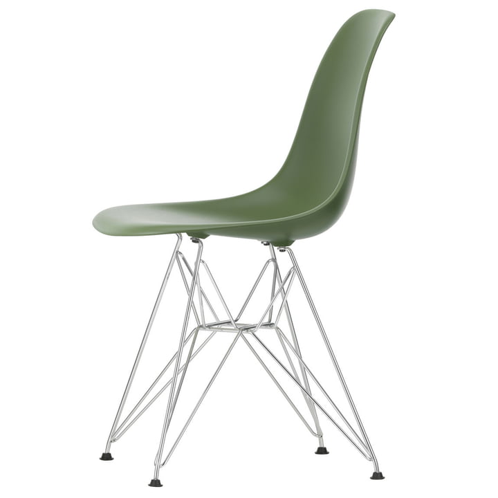 Eames Plastic Side Chair DSR von Vitra in verchromt / forest