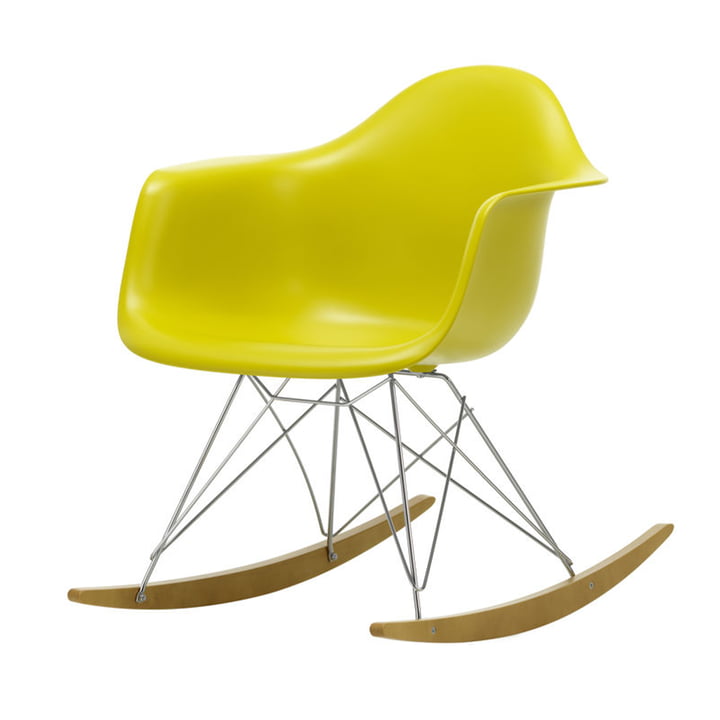 Eames Plastic Armchair RAR in Ahorn gelblich / Chrom / senf (Sitzhöhe: 37 cm) von Vitra