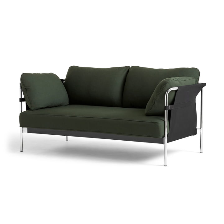 Can 2.0 Sofa 2-Sitzer von Hay in Chrom / Canvas schwarz / Steelcut 975 dunkelgrün
