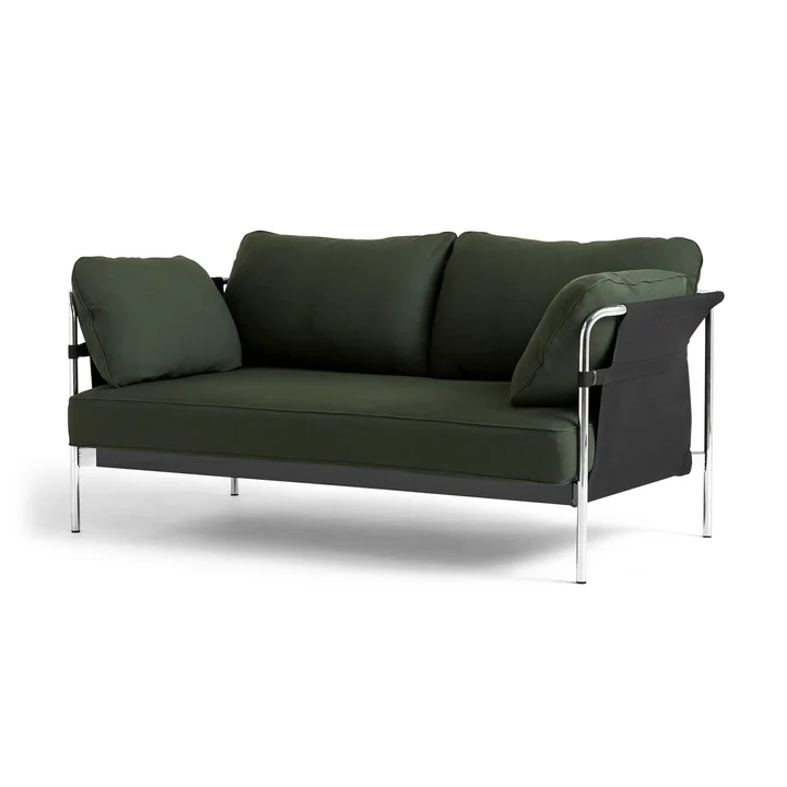 Can 2.0 Sofa 2-Sitzer von HAY in Chrom / Canvas schwarz / Steelcut 975 dunkelgrün