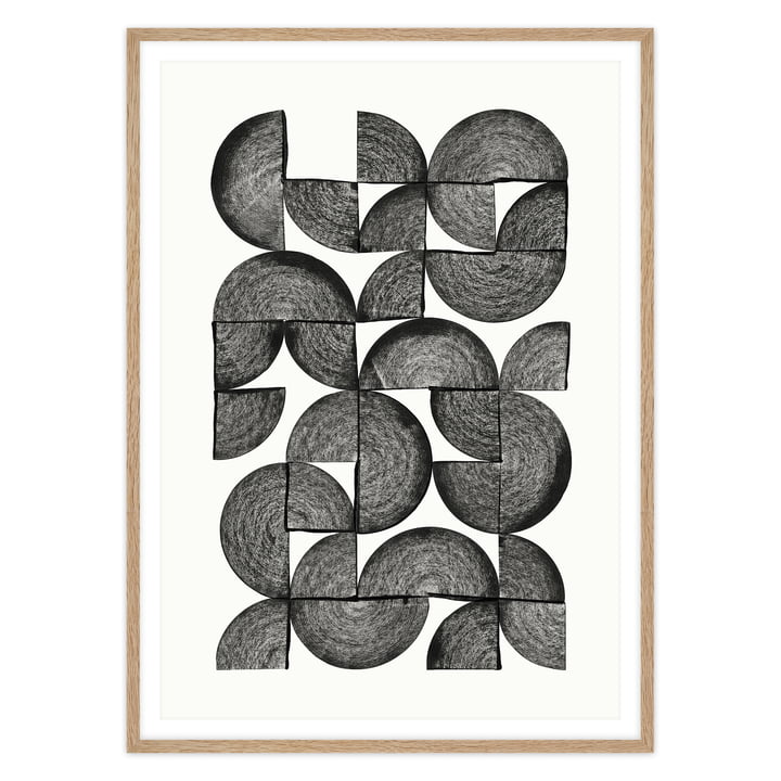 Artvoll - Circles No. 1 Poster mit Rahmen, Eiche natur