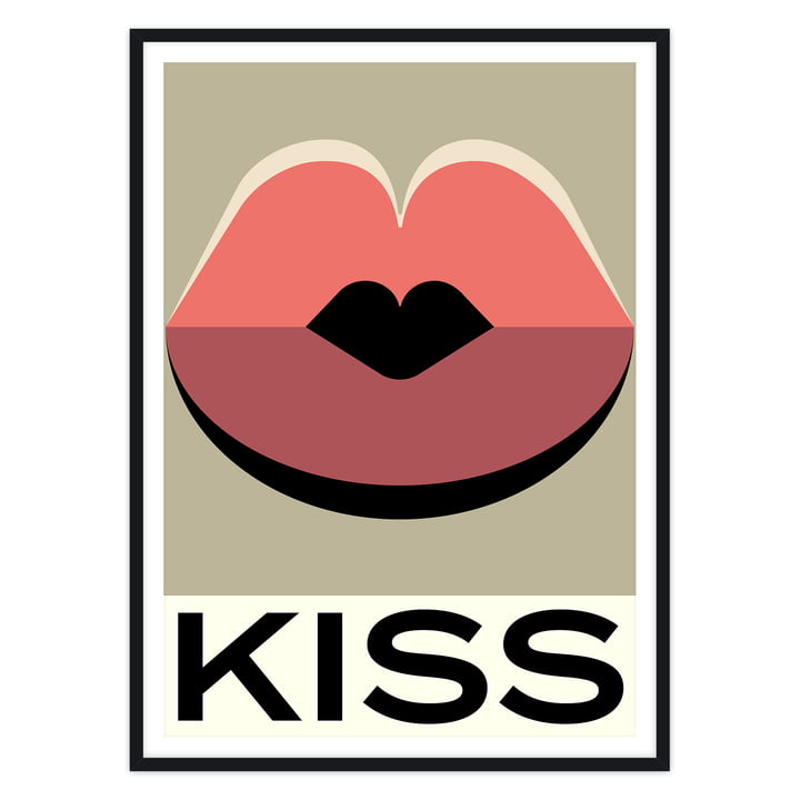 artvoll - Kiss No.1 Poster mit Rahmen, schwarz