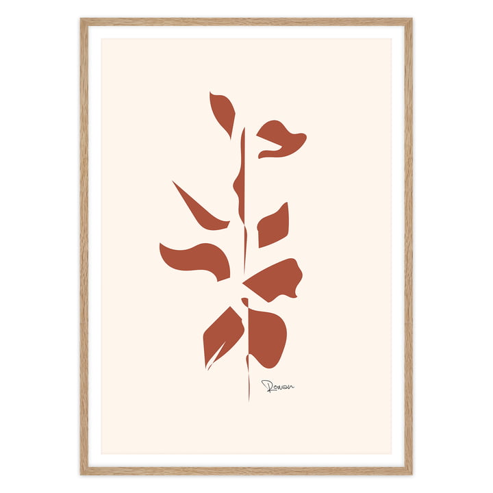 artvoll - Leaf No.2 Poster mit Rahmen, Eiche natur