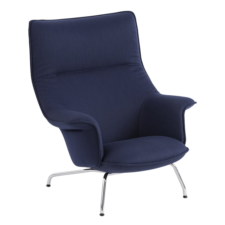 Doze Lounge Chair von Muuto mit Untergestell Chrom / Bezug dunkelblau (Balder 782)