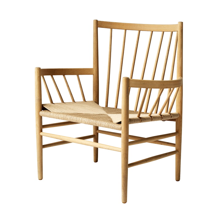 J82 Lounge Stuhl, Eiche matt lackiert / Naturgeflecht von FDB Møbler 