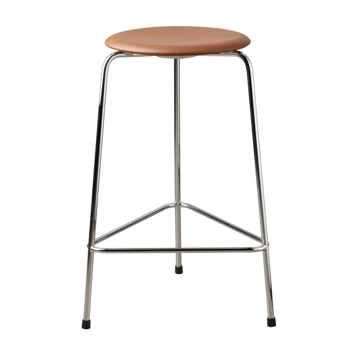 Dot Barhocker H 65 cm von Fritz Hansen in Leder walnussfarben / Untergestell Chrom