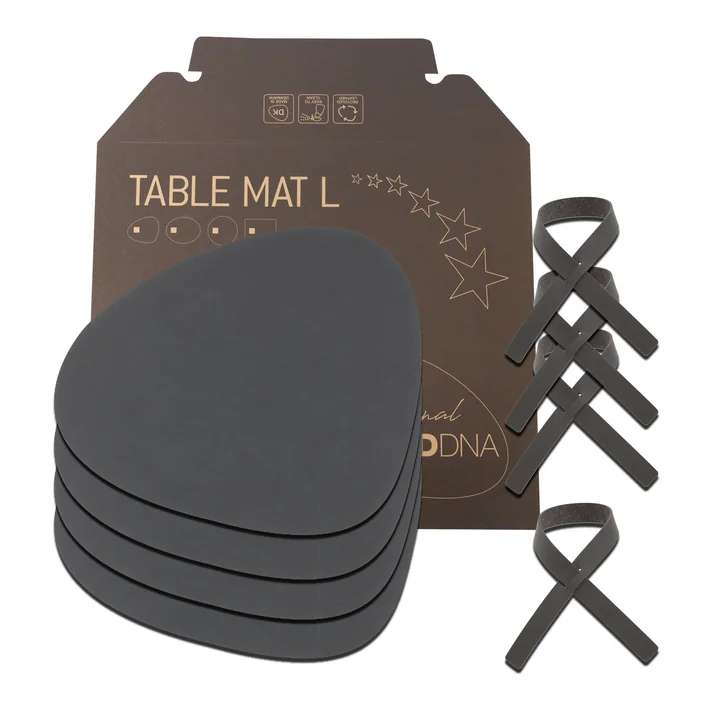 Geschenkset Curve L von Lind DNA in Nupo anthrazit (4 Tischsets + 4 Serviettenringe)