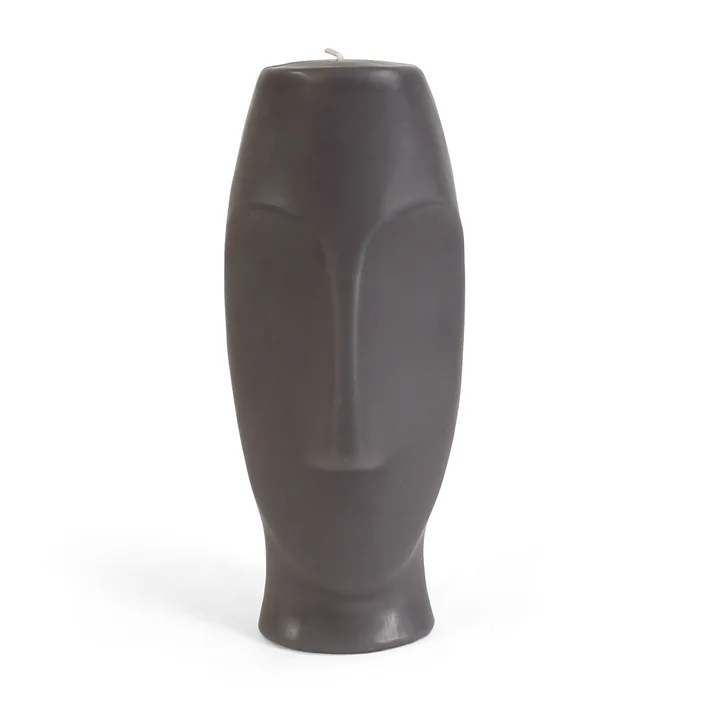 Collection - Massive Blockkerze Gesicht, H 23 cm / dunkelgrau