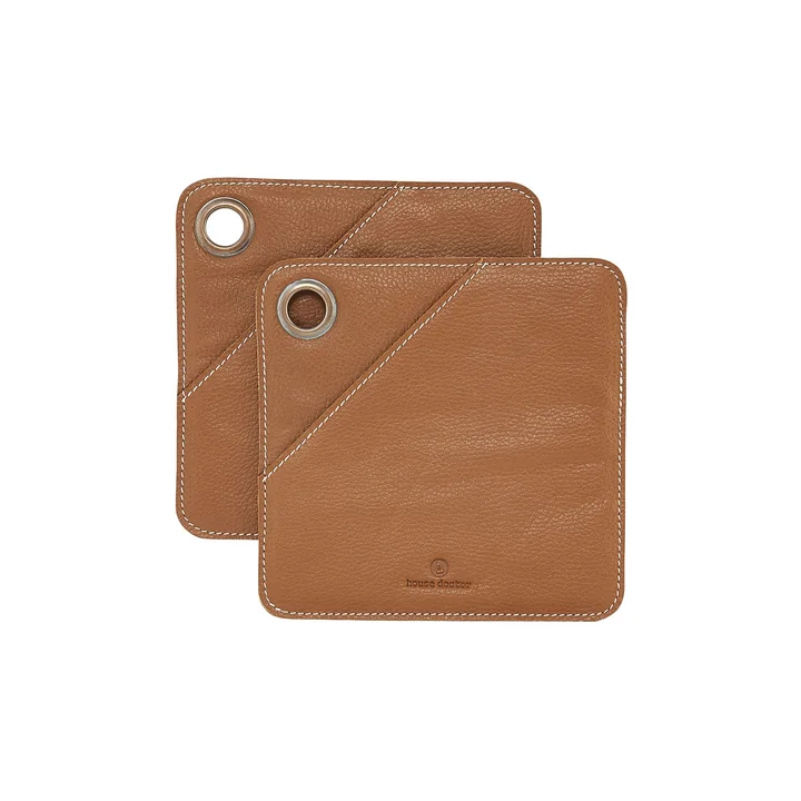 Square Leder Topflappen, cognac (2er-Set) von House Doctor 