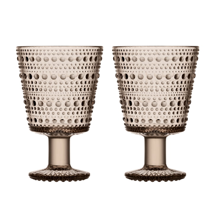 Kastehelmi Trinkglas mit Fuß 26 cl von Iittala in leinen (2er-Set)