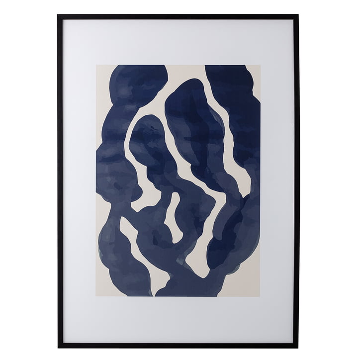 Bilderrahmen mit Print abstrakt blau / rosa, L 52 x H 72 cm von Bloomingville mit Rahmen schwarz