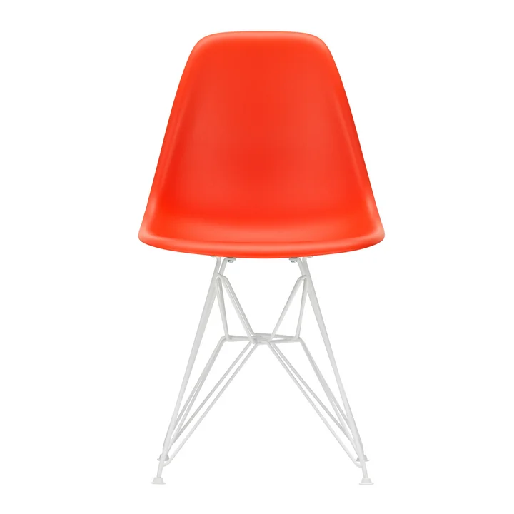 Eames Plastic Side Chair DSR von Vitra in weiß / poppy red (Filzgleiter weiß)