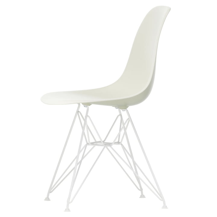 Eames Plastic Side Chair DSR von Vitra in weiß / kieselstein (Filzgleiter weiß)