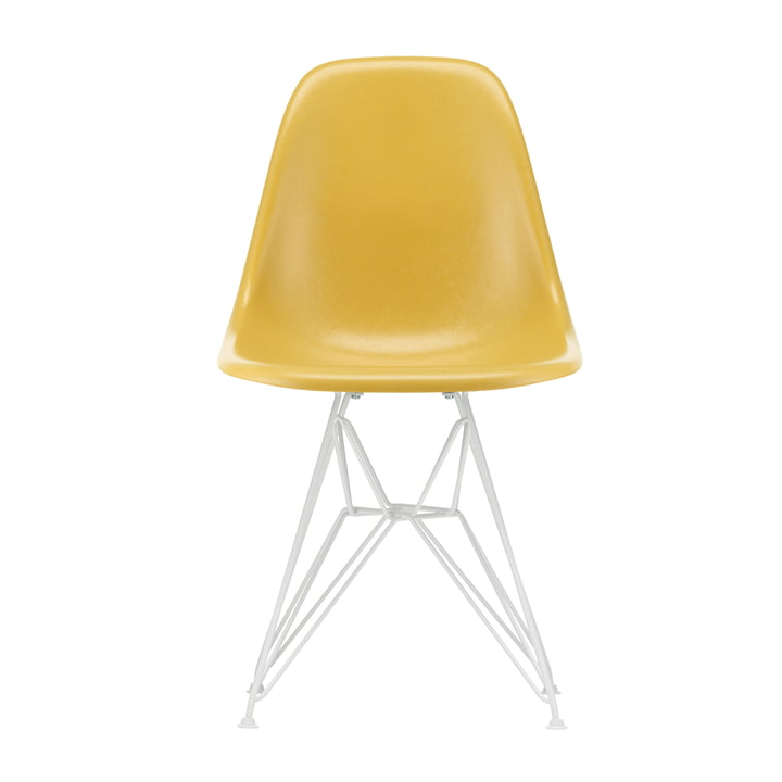 Eames Fiberglass Side Chair DSR von Vitra in weiß / Eames ochre light (Filzgleiter weiß)