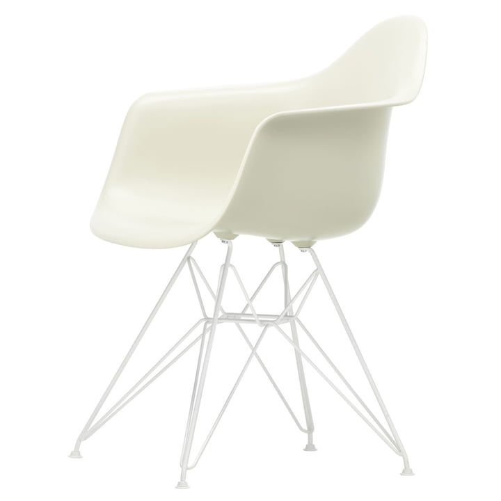 Eames Plastic Armchair DAR von Vitra in weiß / kieselstein (Filzgleiter weiß)
