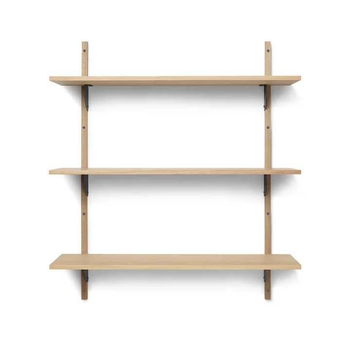 Sector Wandregal triple, 87 cm, Eiche / Messing schwarz von Ferm Living