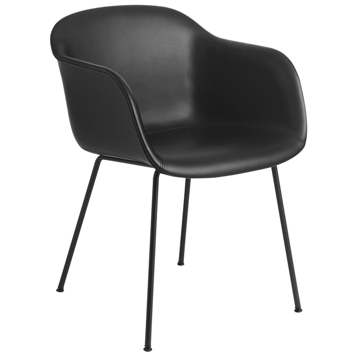 Fiber Chair Tube Base, schwarz / Refine Leder schwarz von Muuto 