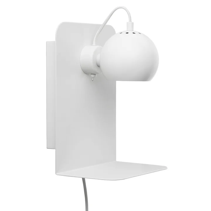 Ball Wandleuchte USB mit Ablage, weiß matt von Frandsen