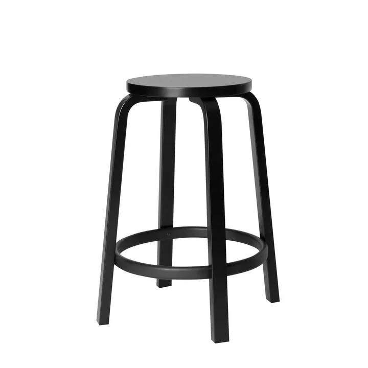 64 Barhocker H 65 cm von Artek in Birke schwarz lackiert