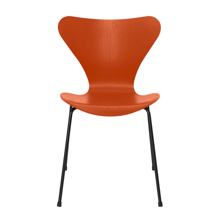 Serie 7 Stuhl von Fritz Hansen in Esche paradise orange gefärbt / Gestell schwarz