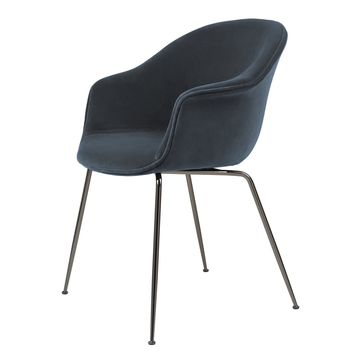 Bat Dining Stuhl gepolstert (Metall), schwarz chrom / Ritz, Nevotex (0408) von Gubi