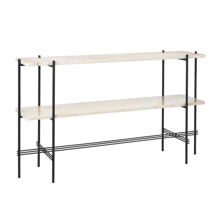 Travertine Konsole, 2 Böden, schwarz / weiß von Gubi 